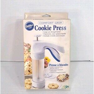 Wilton Comfort Grip Cookie Press 2104-4011 w/ 12 Disks Easy Squeeze Handle